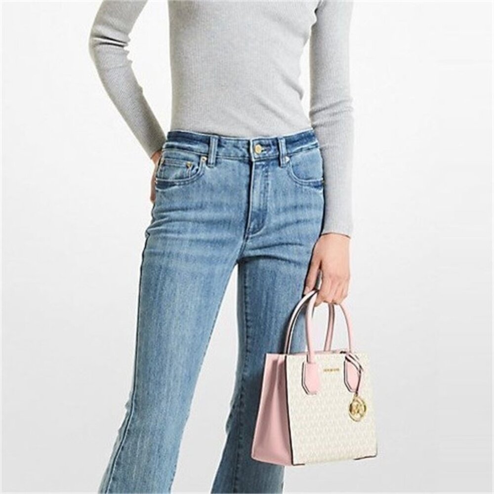 Michael Kors Mercer Messenger Bag Signature Logo Pink Leather NWT